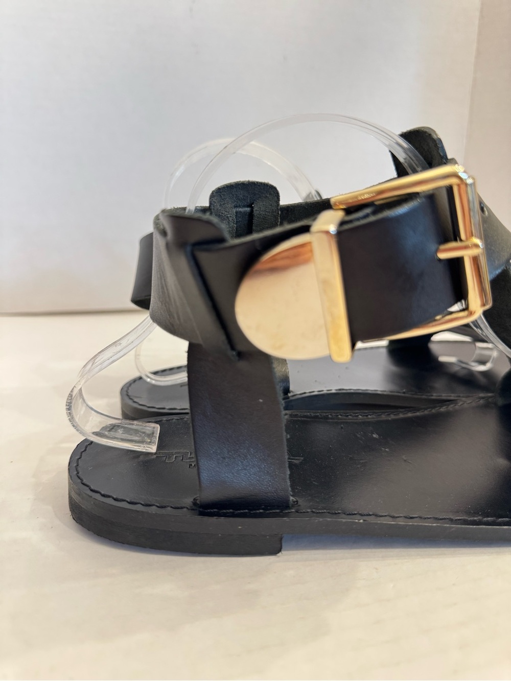 Made in Italy Black Strappy Leather Sandals Gold Buckle Women's EU 40 US 9.5 - Picture 8 of 16